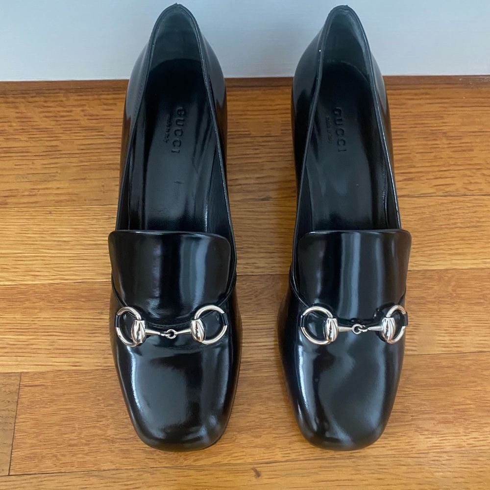 Gucci Black Vinyl Heeled Loafers - Picture 5 of 6